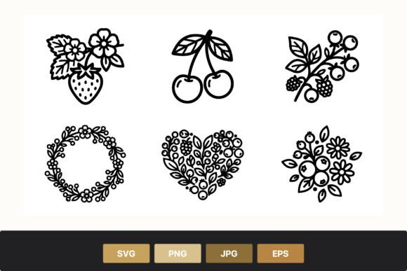 Berry Fruit Icons Vector Set Review for Embroidery