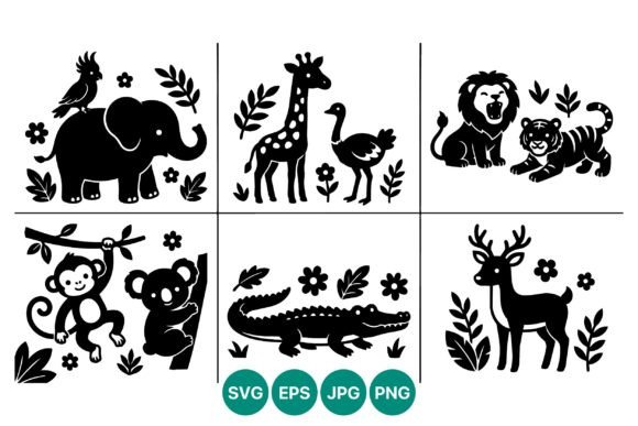 Black White Animal Silhouettes Elephant Review