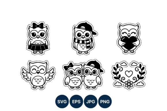 Cute Black and White Owl Couple Vector Review