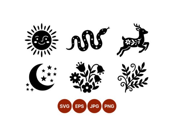 Folk Art Black White Sun Moon Snake Deer Review