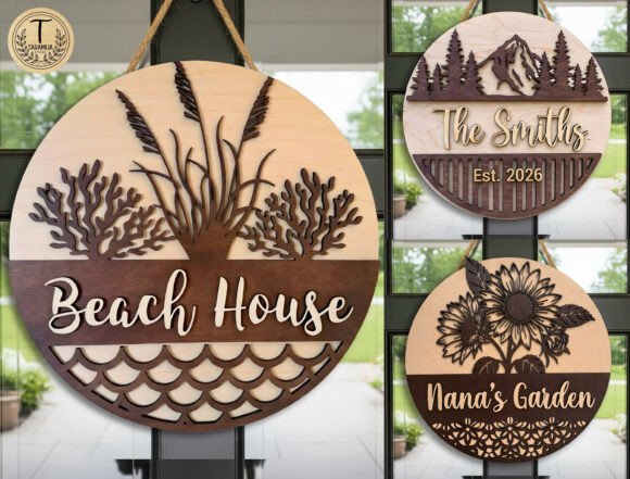 Layered Round Door Sign SVG Bundle Review